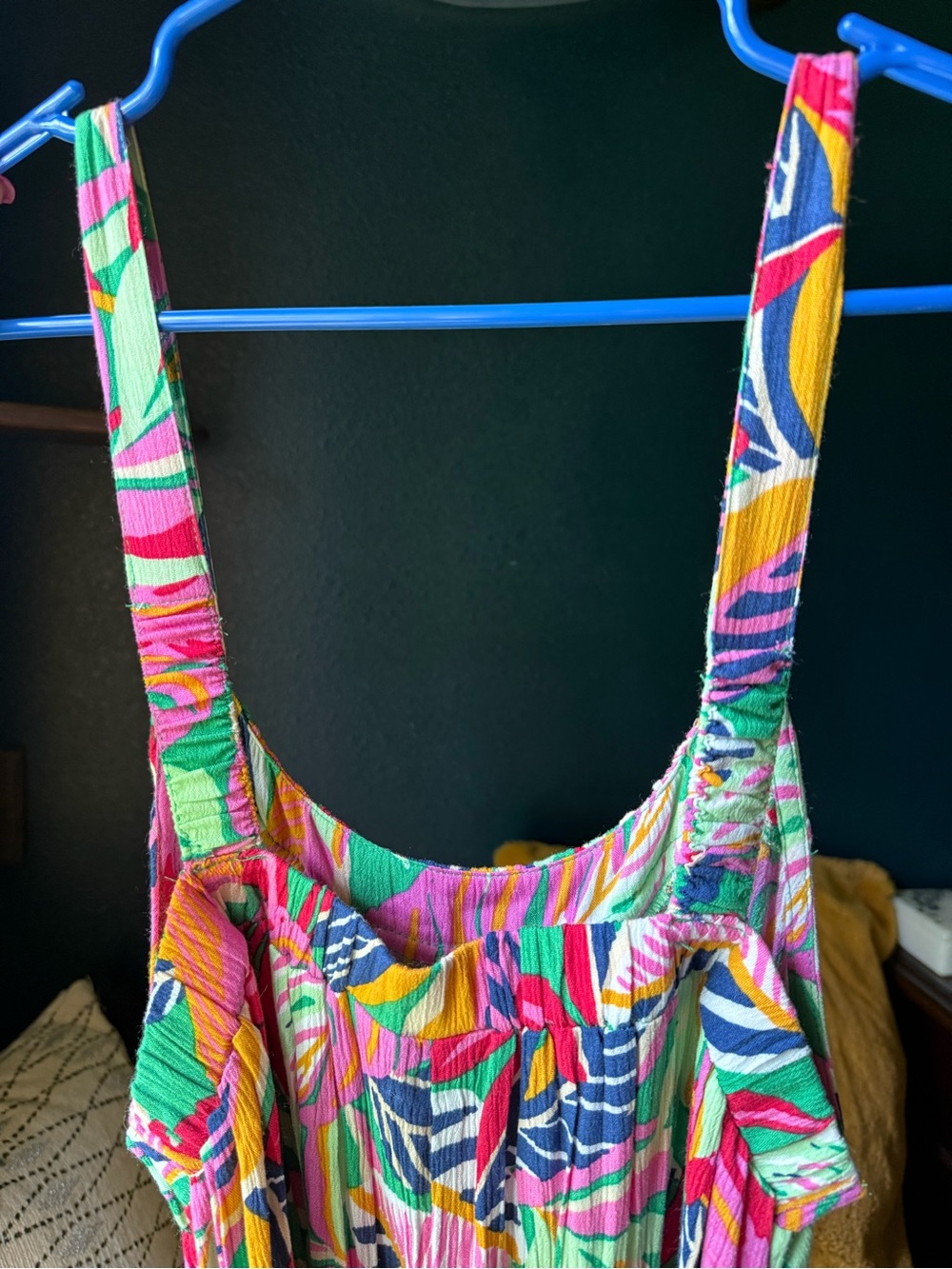 Japna Bright Tropical Print Pleated Maxi Dress - Pink, Green, Yellow, Blue - Picture 3 of 4